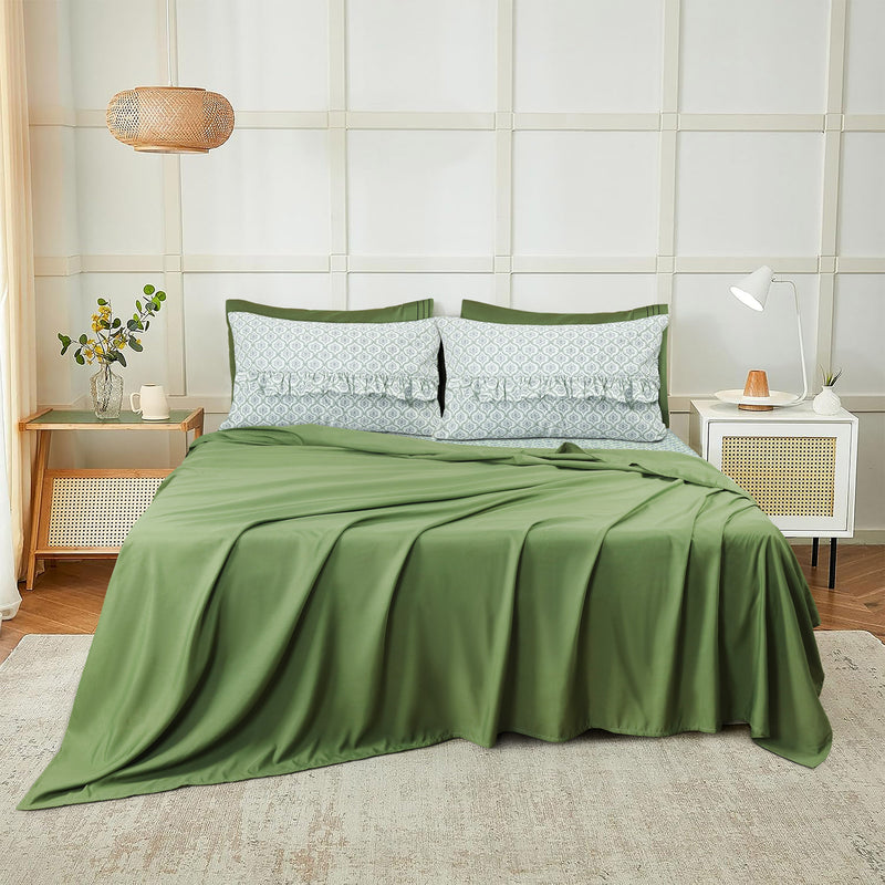 Green Grove Block Print 6-Piece Sheet Set