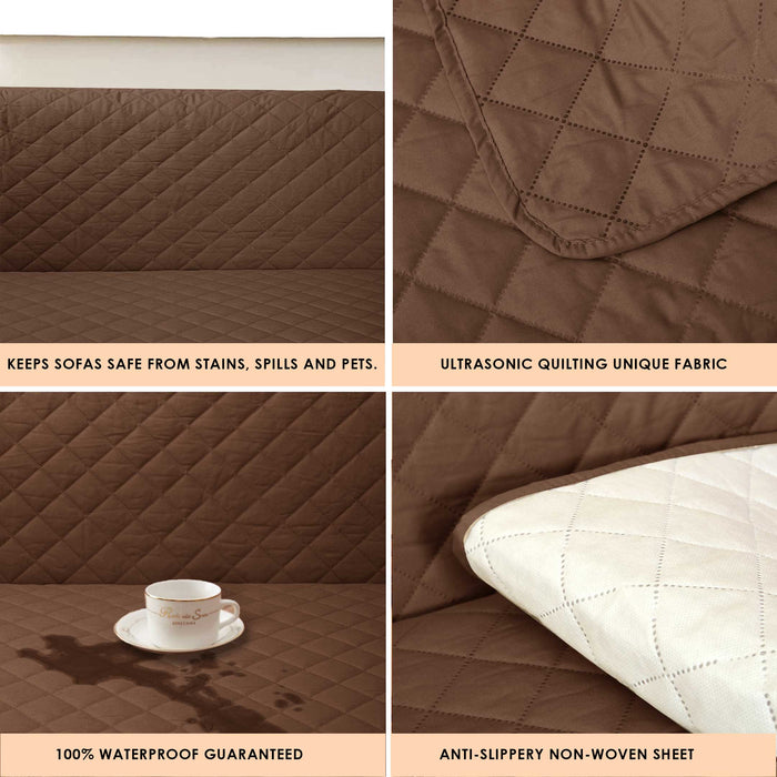 100% Waterproof Quilted Sofa Cover Brown