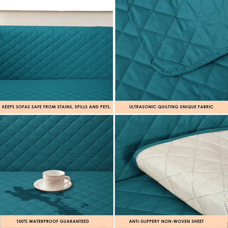 100% Waterproof Quilted Sofa Cover Teal