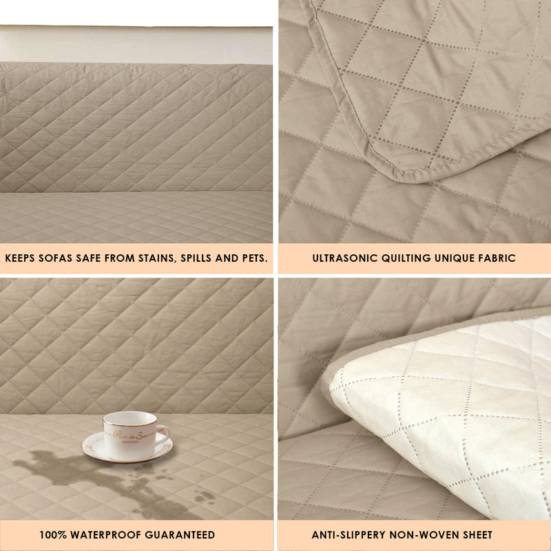 100% Waterproof Quilted Sofa Cover Sand