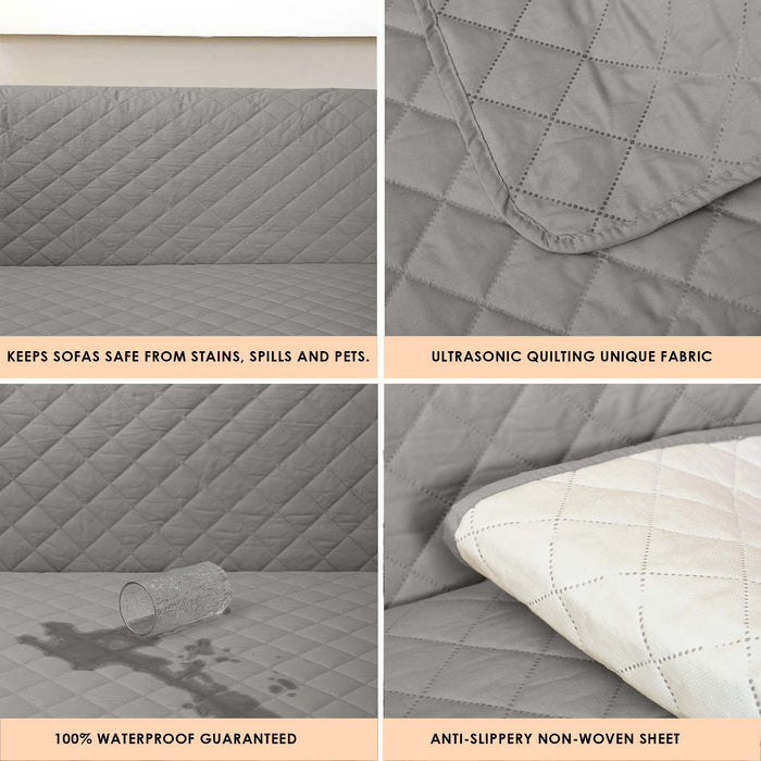 100% Waterproof Quilted Sofa Cover Grey