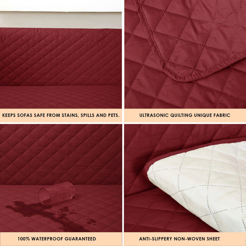 100% Waterproof Quilted Sofa Cover Maroon