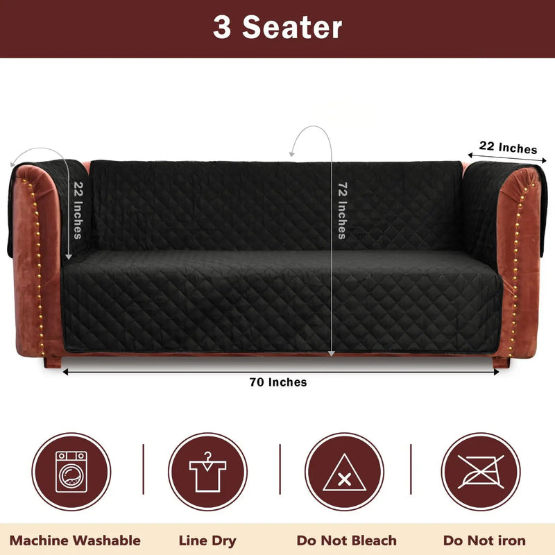 100% Waterproof Quilted Sofa Cover Black