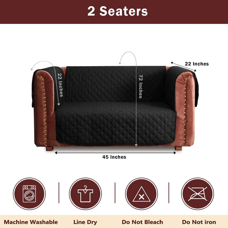 100% Waterproof Quilted Sofa Cover Black