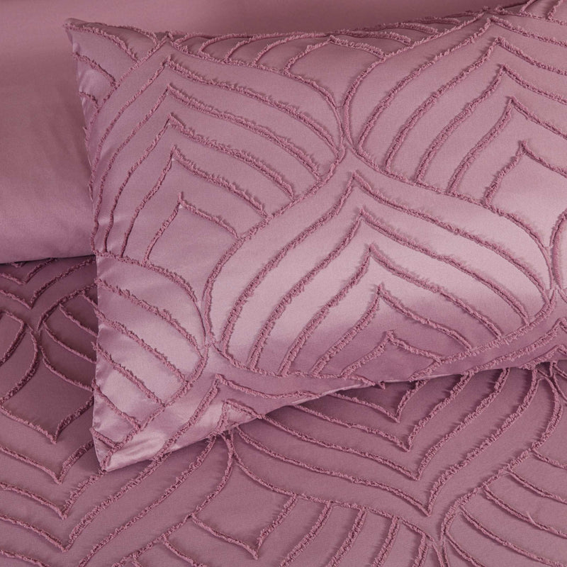 Mauve Pink Boho Tufted Duvet Cover- Soft Microfiber-6 Piece Set