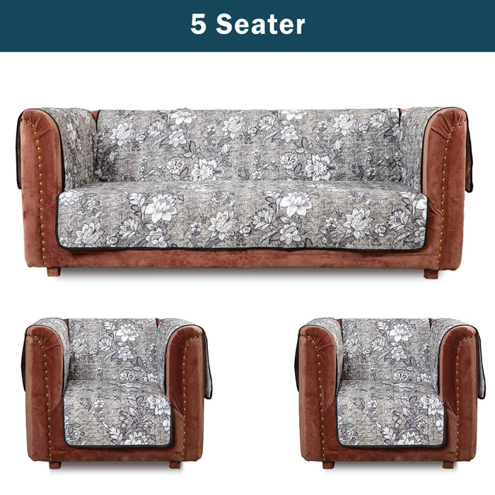 Grey Antique Floral Quilted Sofa Cover Set