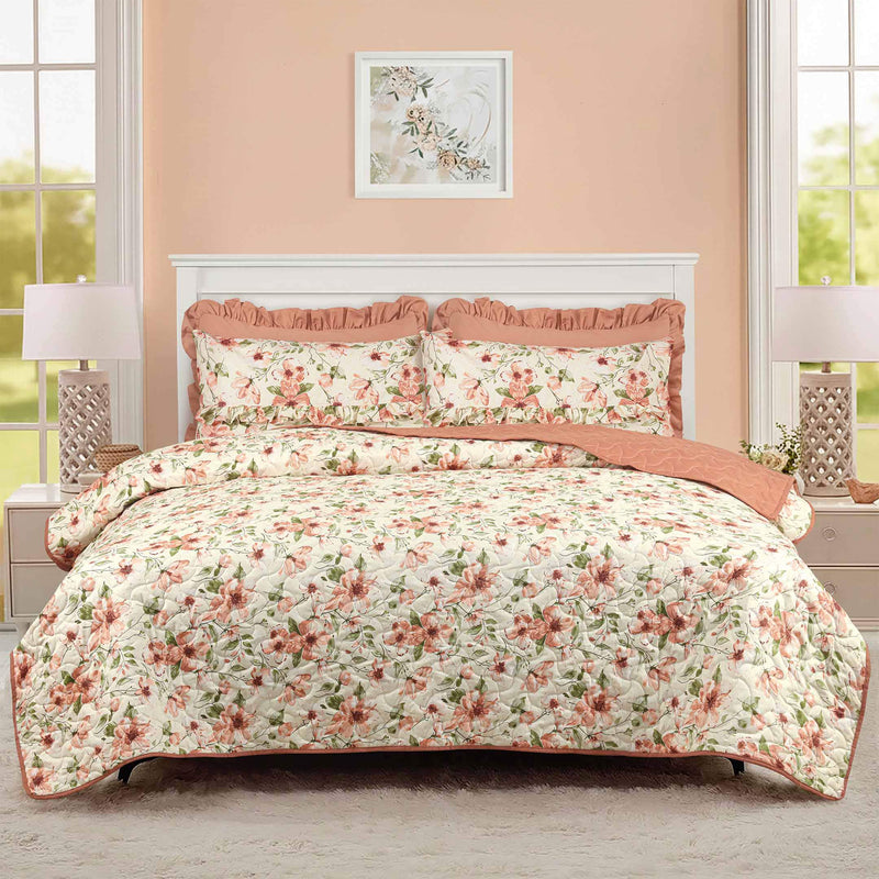 Apricot Meadow Quilted Bedspread