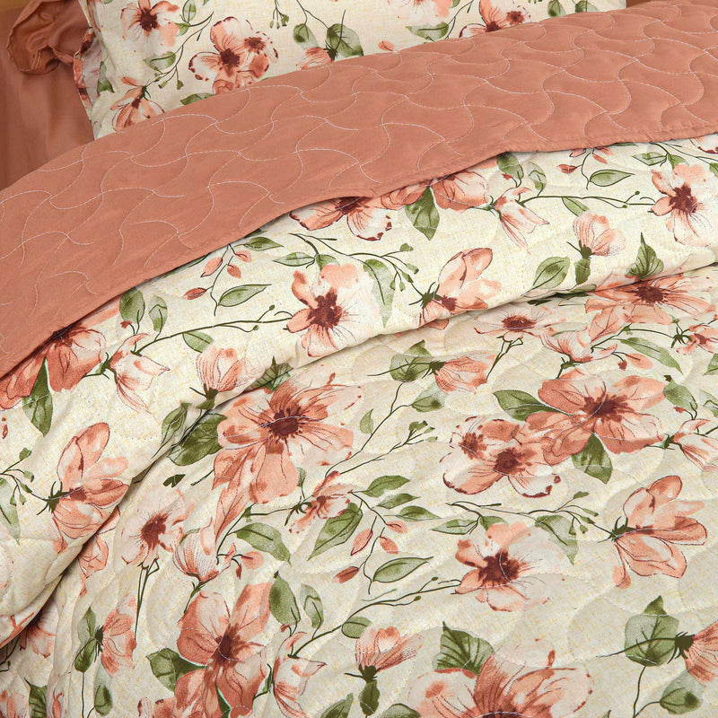 Apricot Meadow Quilted Bedspread