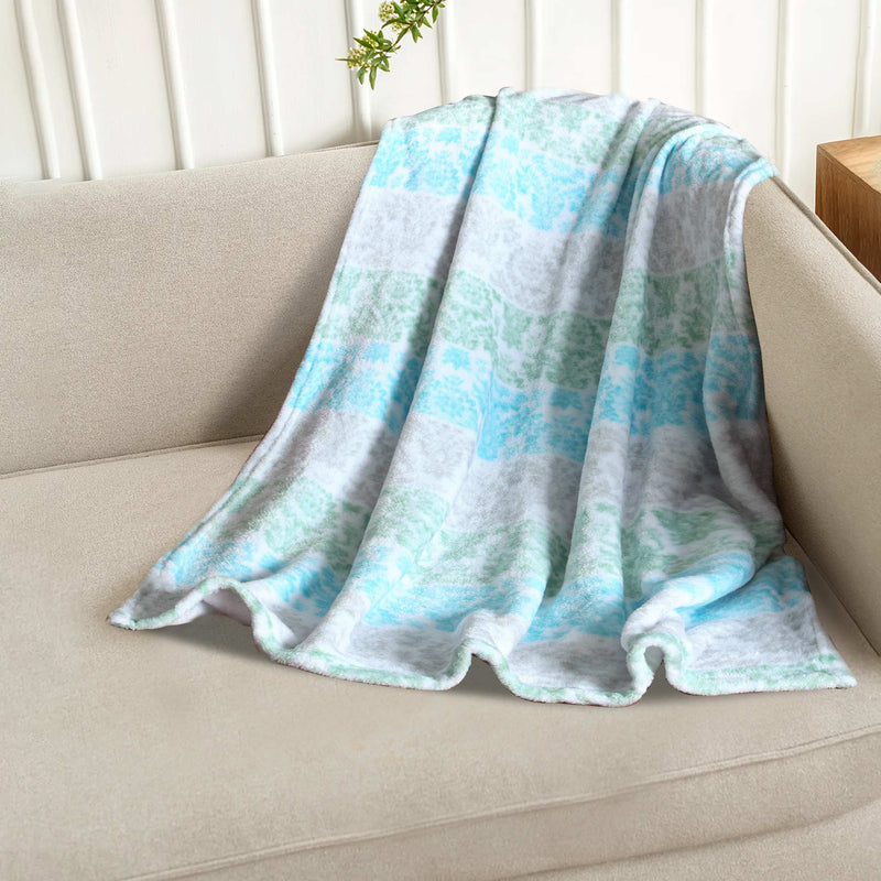 Floral Stripes Blue Green Fleece Blanket