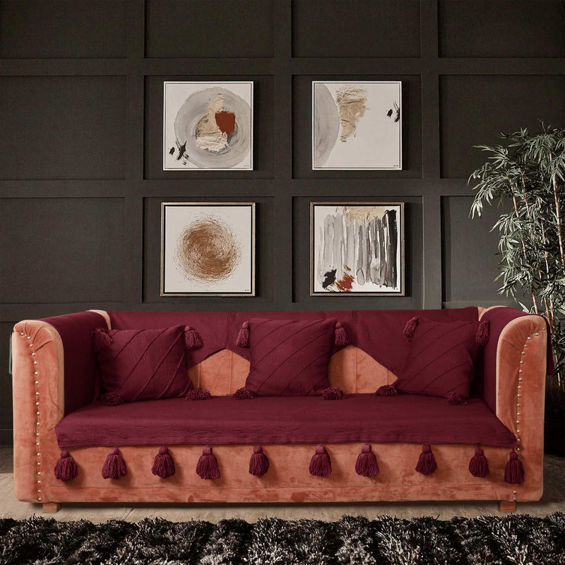 Maroon Luxury French Matelasse Sofa Cover