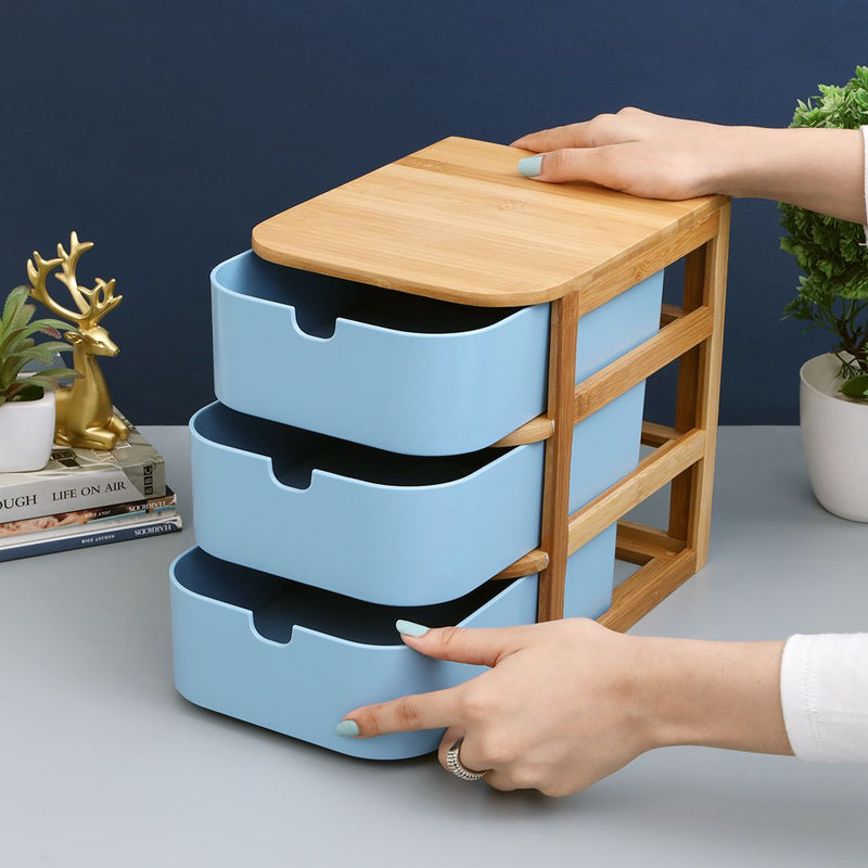3 Drawers Bamboo Wood Storage Box