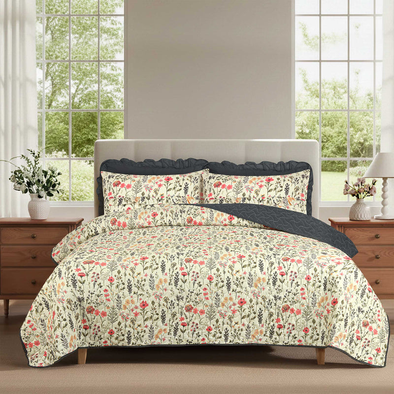 Charcoal Rose Quilted Bedspread