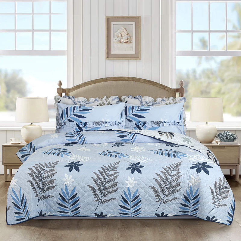 Azure Fern Quilted Bedspread