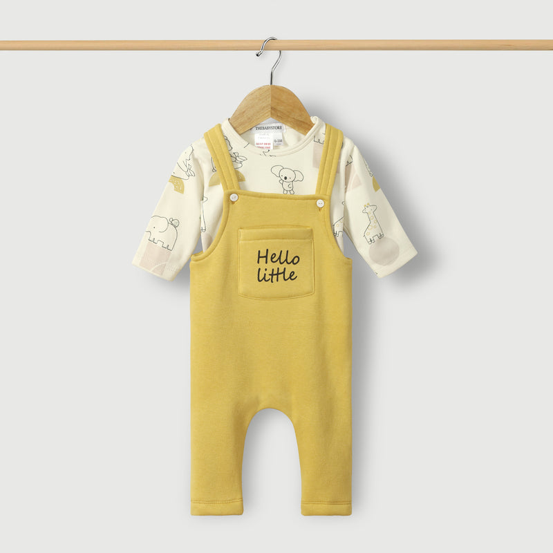 Hello Little Knitted Fleece Dungaree 2pc Set