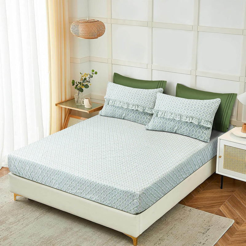 Green Grove Block Print 6-Piece Sheet Set