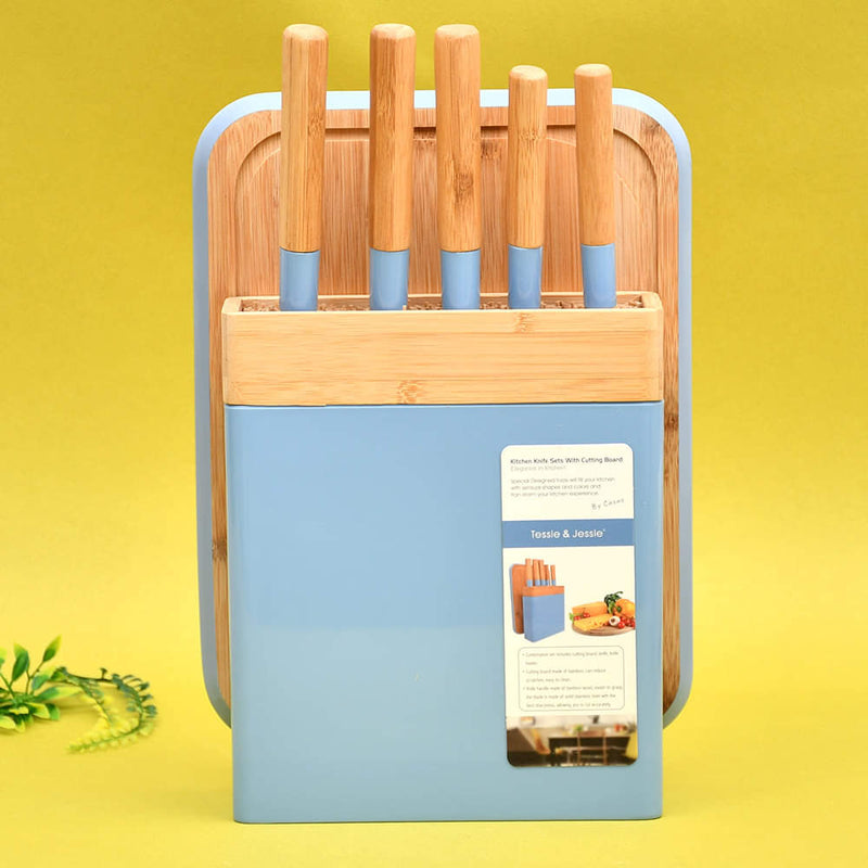 Tessie & Jessie Cutting Board with Kitchen Knives & Knives Holder