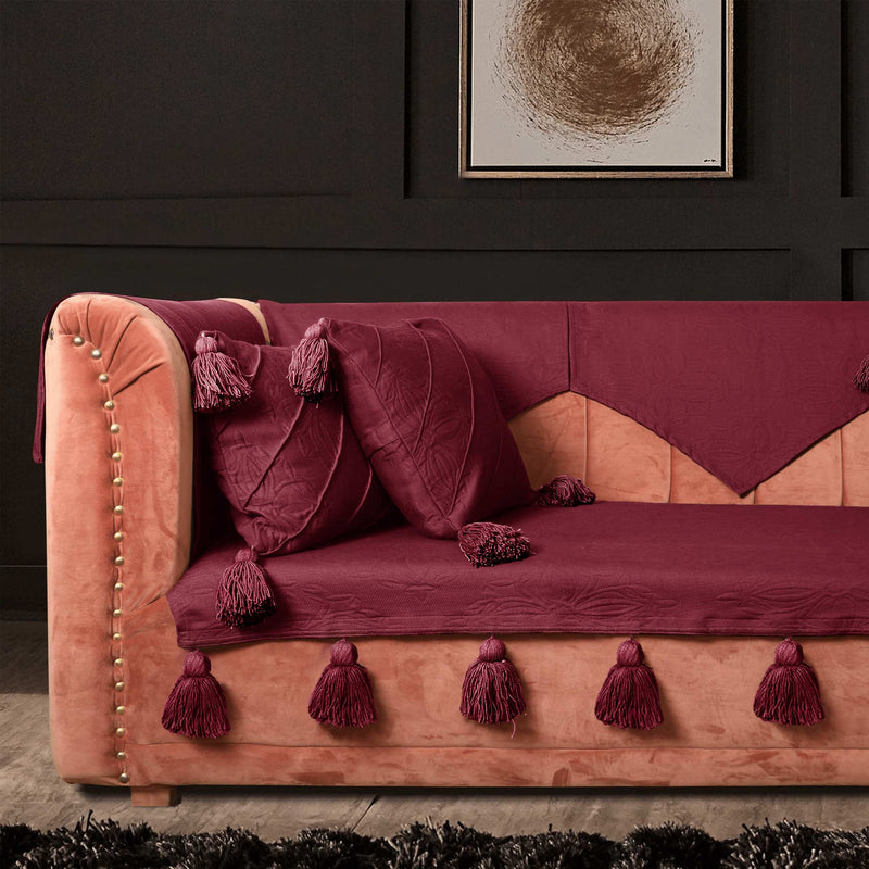 Maroon Luxury French Matelasse Sofa Cover