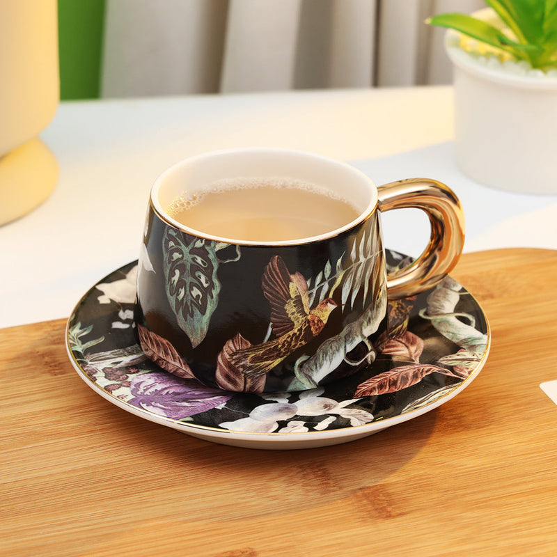 Tropical Design Bone-China Cup with Saucer