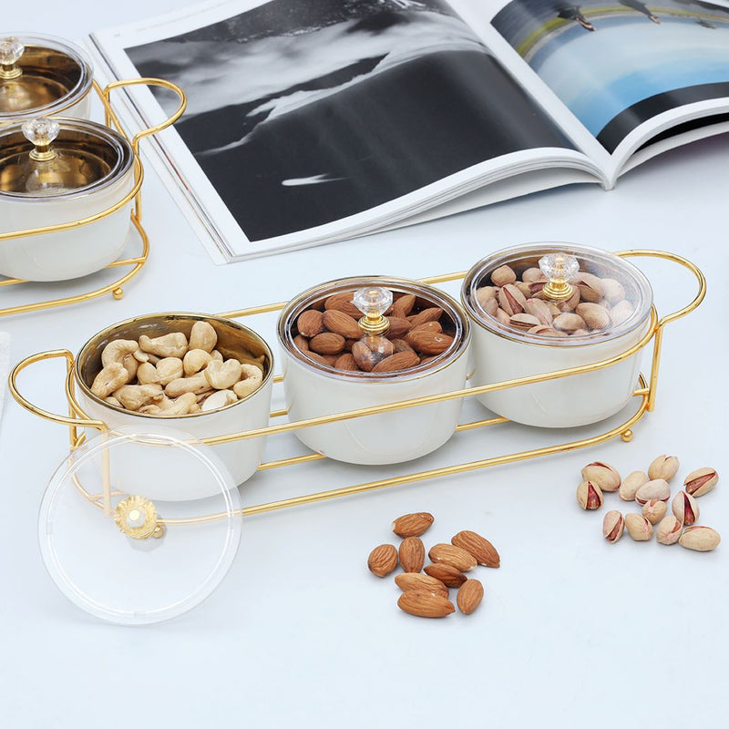 3 Dip Round Ceramic Compartment Set With Lid