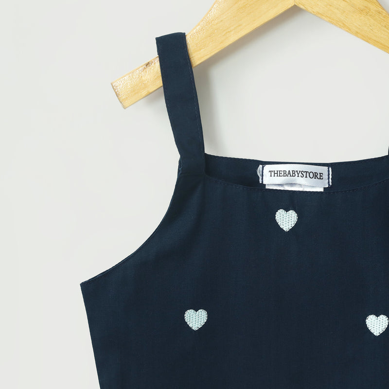 Navy Heart Embroidered Top With Lehnga