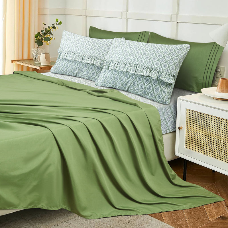 Green Grove Block Print 6-Piece Sheet Set