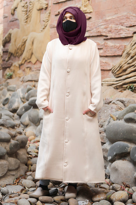 Princess Cut Wool Winter Coat Abaya And Hijaab Blush