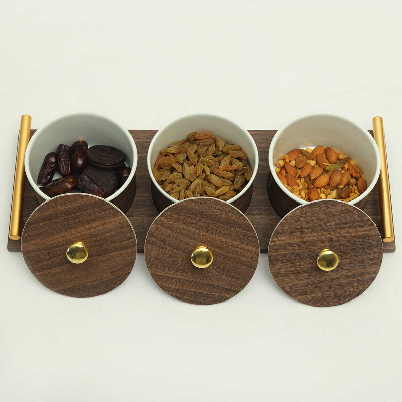 3 Compartment Leathered Wood Serving Tray
