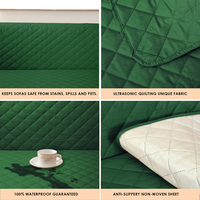 100% Waterproof Quilted Sofa Cover Bottle Green