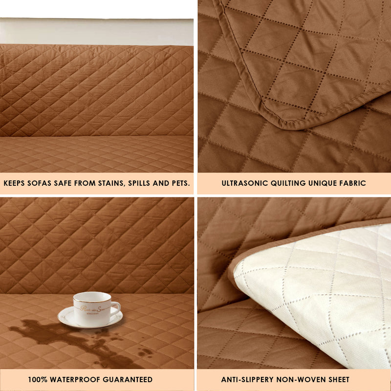 100% Waterproof Quilted Sofa Cover Coffee