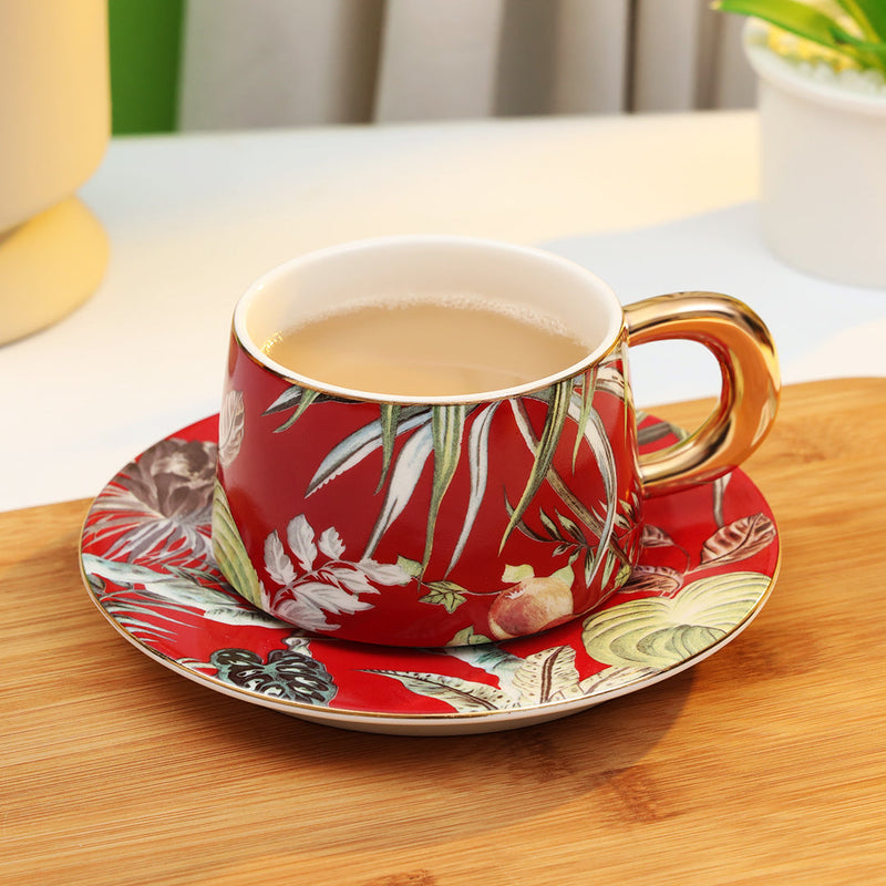 Tropical Design Bone-China Cup with Saucer