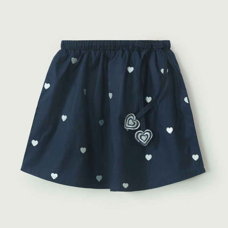 Navy Heart Embroidered Top With Lehnga