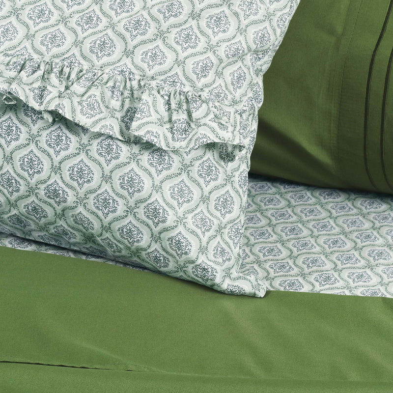 Green Grove Block Print 6-Piece Sheet Set