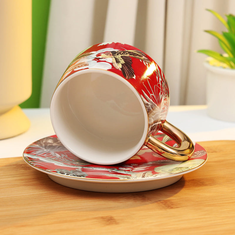 Tropical Design Bone-China Cup with Saucer