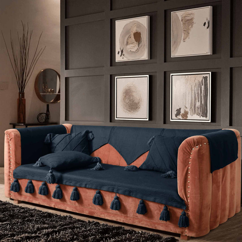 Navy Luxury French Matelasse Sofa Cover