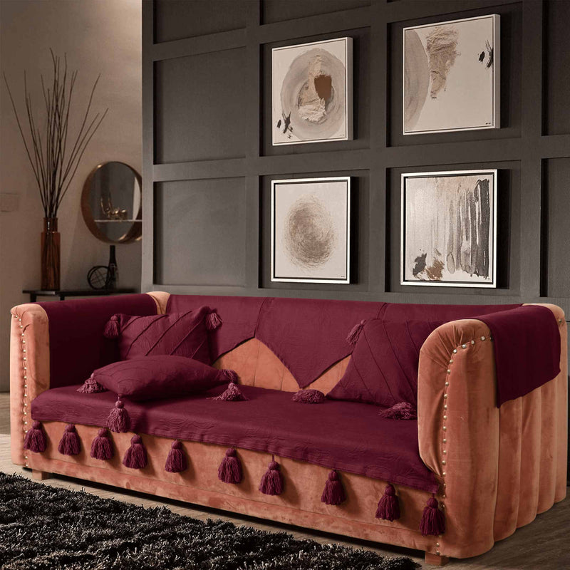 Maroon Luxury French Matelasse Sofa Cover