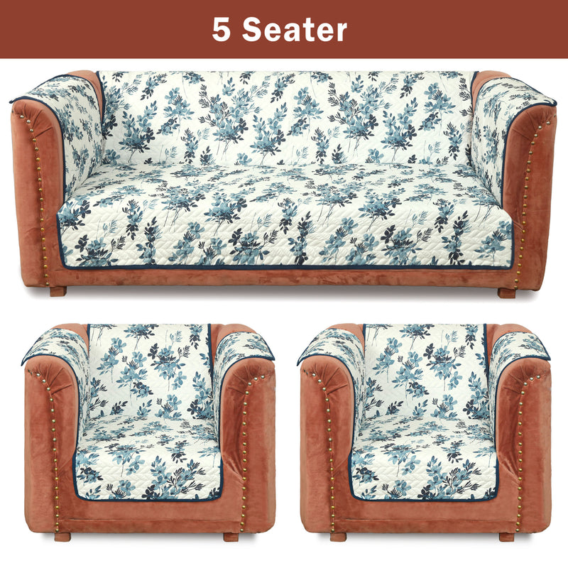 Aqua Leaf Quilted Sofa Cover Set