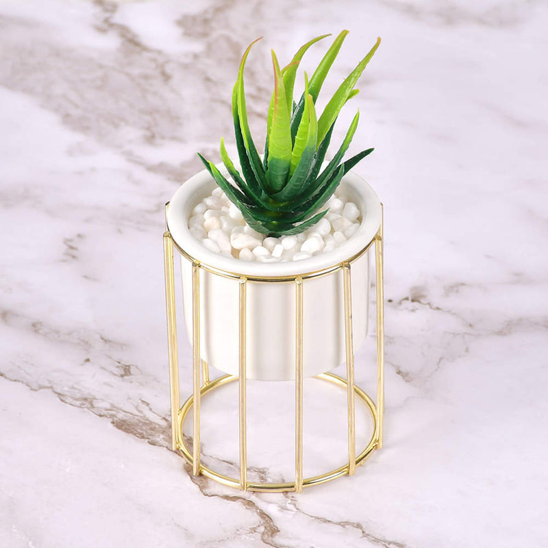 Pure White Porcelain Flower Pot with Vertical Stand & Planter ( Artificial Plants)