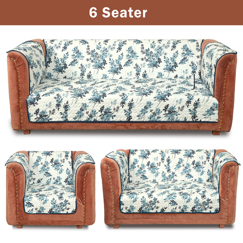 Aqua Leaf Quilted Sofa Cover Set