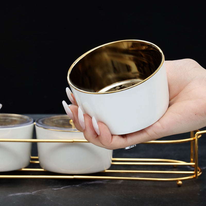 3 Dip Round Ceramic Compartment Set With Lid
