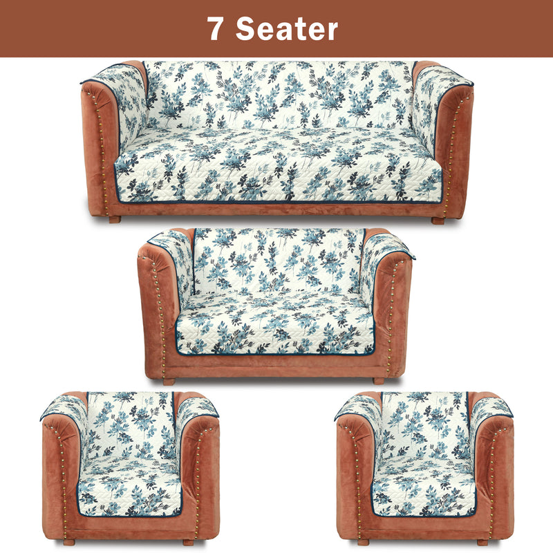 Aqua Leaf Quilted Sofa Cover Set