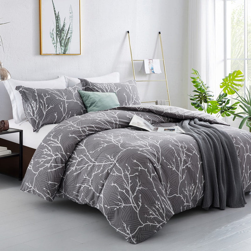 Microfiber Duvet Cover with Pillow Cases Grey Boughs Design