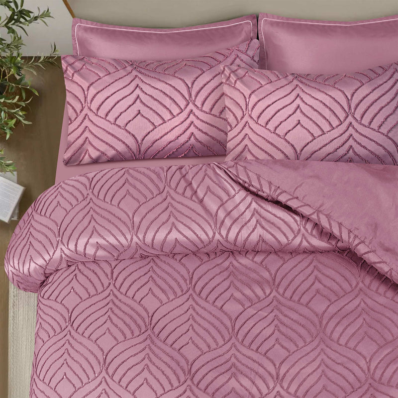 Mauve Pink Boho Tufted Duvet Cover- Soft Microfiber-6 Piece Set