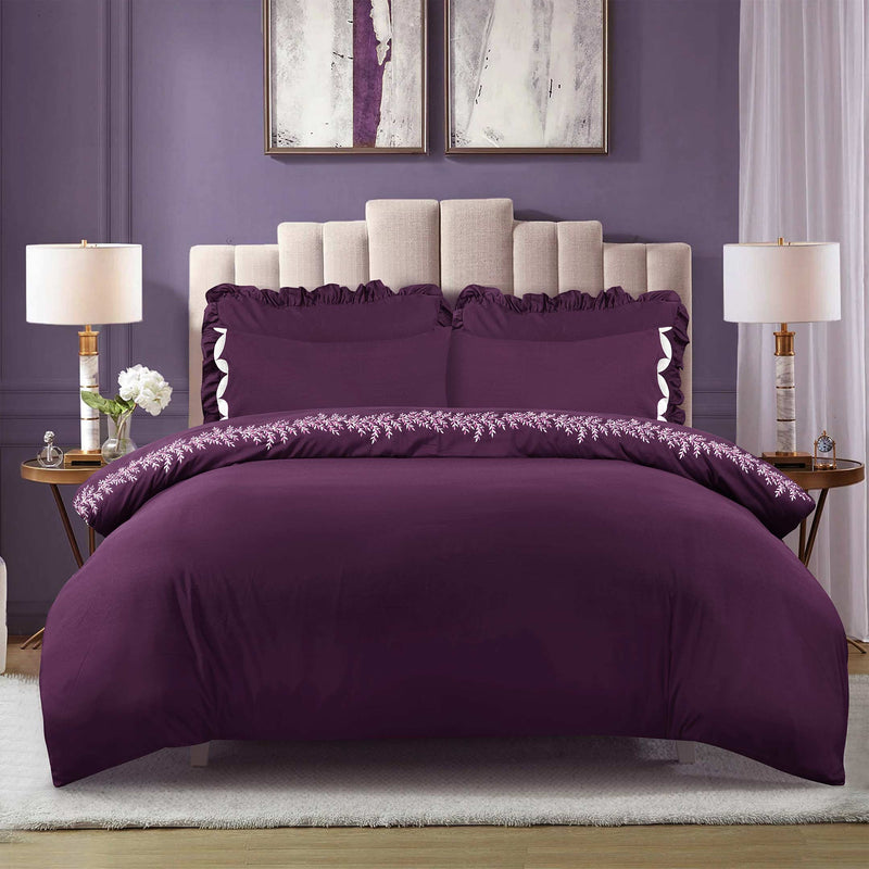 Plum Willow Embroidered Summer Duvet Set