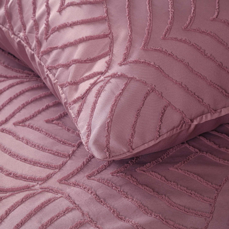 Mauve Pink Boho Tufted Duvet Cover- Soft Microfiber-6 Piece Set