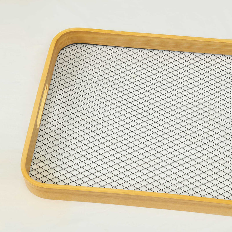 Antique Wooden Rattan Pattern Serving Tray Set