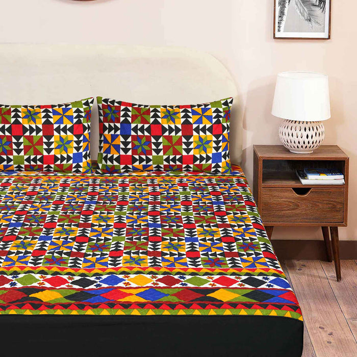 Ajrak Style Quilted Fitted Sheet