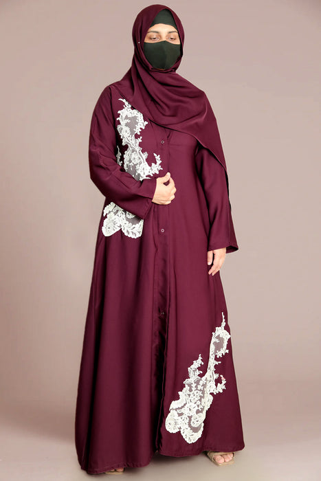 Asymmetric Floral Motif Abaya and Hijaab