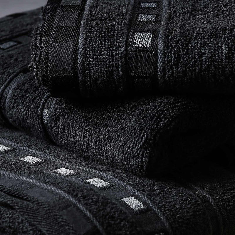 Black Embroidered Towel (Set Of 3)