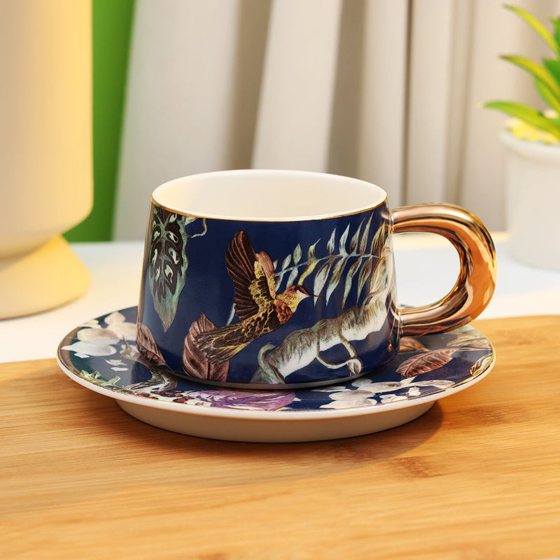 Tropical Design Bone-China Cup with Saucer