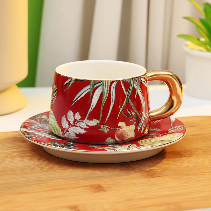 Tropical Design Bone-China Cup with Saucer